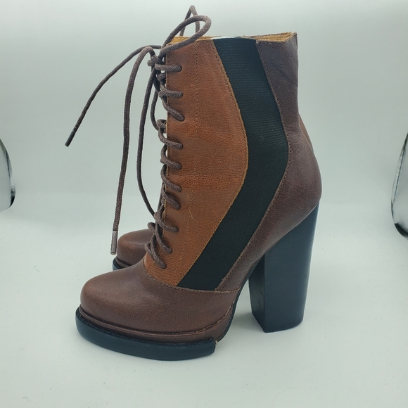 Jeffrey Campbell Brown Patchwork Platform Ankle Booties - Picture 3 of 7